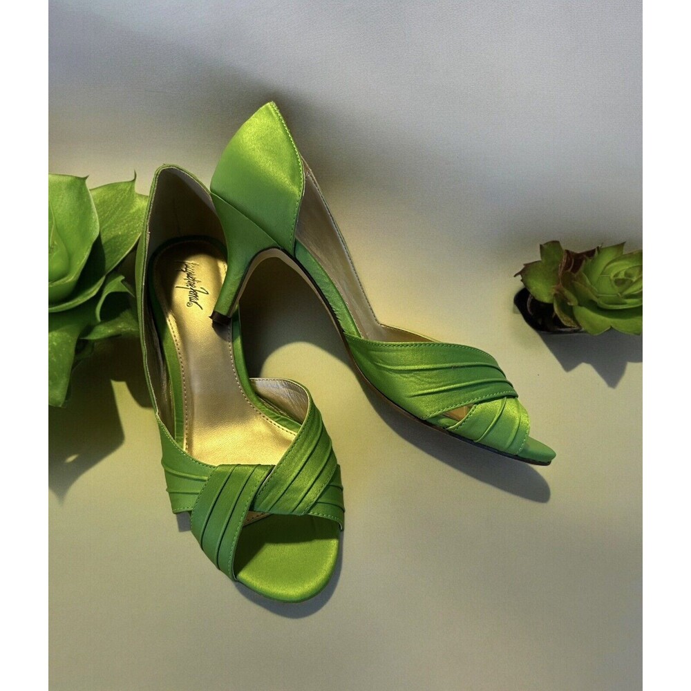 JACQUELINE FERRAR Lime Green Womens Open Toe Heels Size 7M